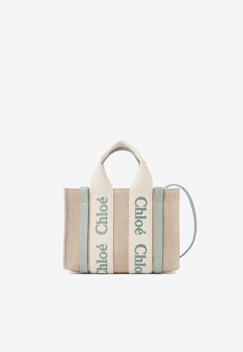 Chloé Mini Woody Tote Bag in Linen and Leather CHC24UP237L1738T