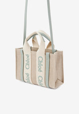 Chloé Mini Woody Tote Bag in Linen and Leather CHC24UP237L1738T