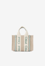Chloé Mini Woody Tote Bag in Linen and Leather CHC24UP237L1738T
