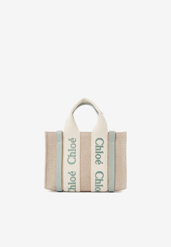 Chloé Mini Woody Tote Bag in Linen and Leather CHC24UP237L1738T