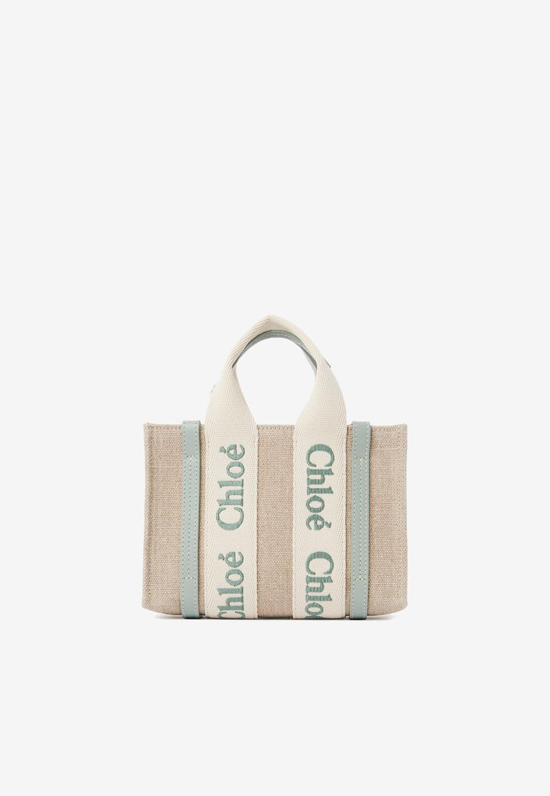 Chloé Mini Woody Tote Bag in Linen and Leather CHC24UP237L1738T