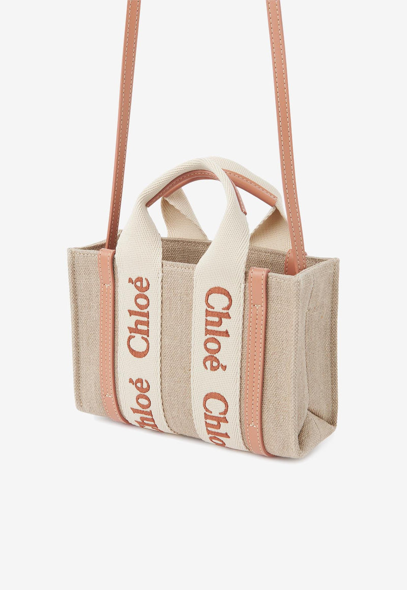 Chloé Mini Woody Tote Bag in Linen and Leather CHC24UP237L17847