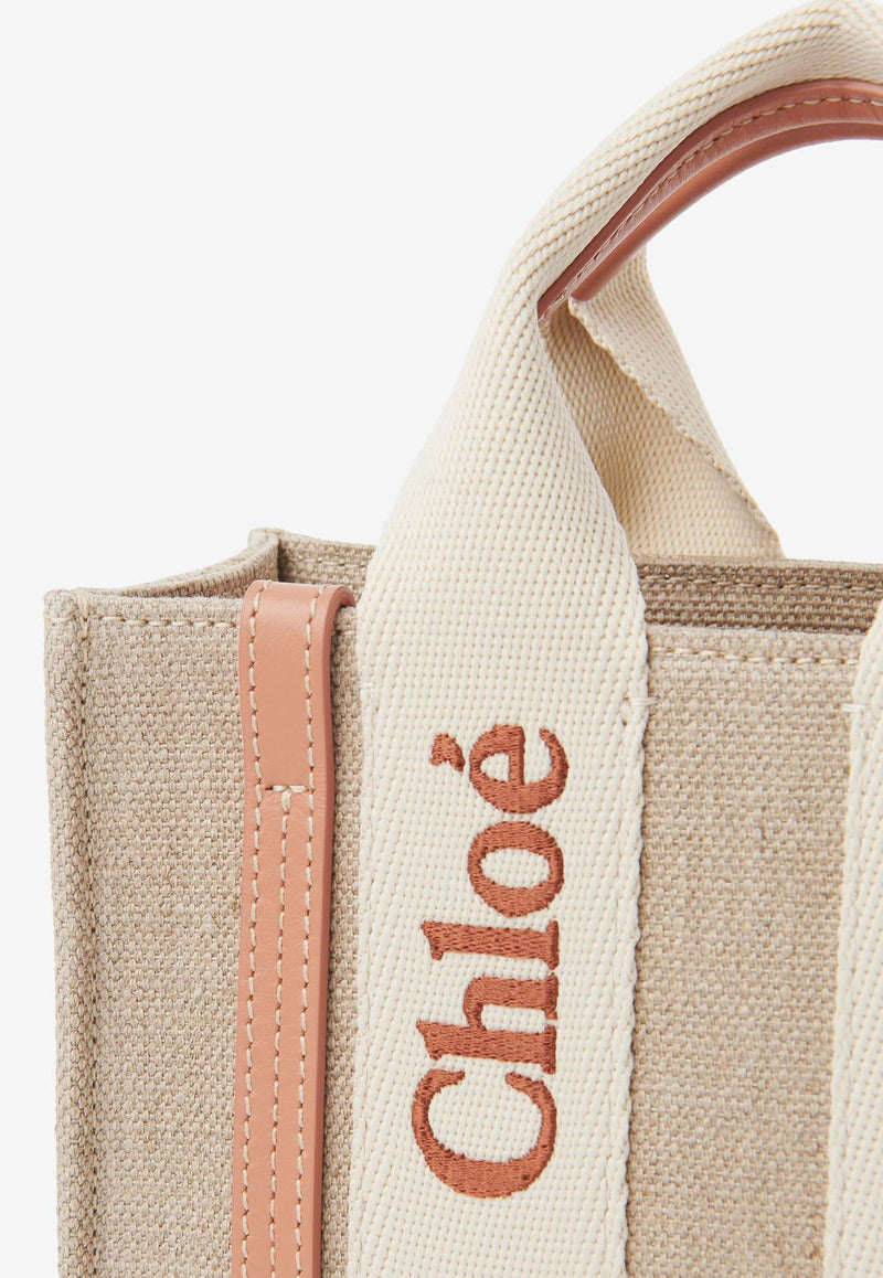 Chloé Mini Woody Tote Bag in Linen and Leather CHC24UP237L17847
