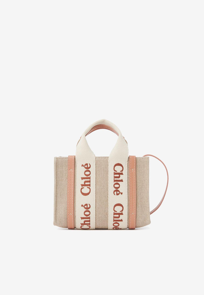 Chloé Mini Woody Tote Bag in Linen and Leather CHC24UP237L17847