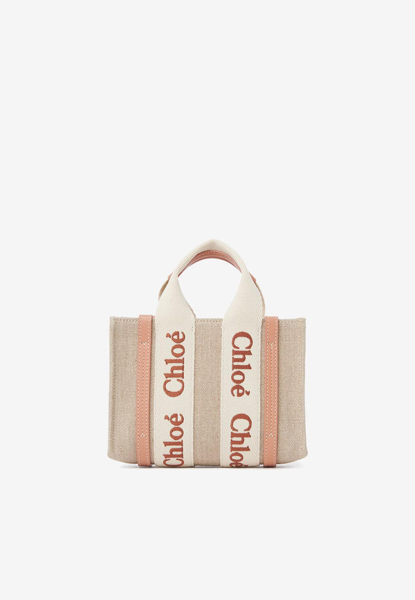 Chloé Mini Woody Tote Bag in Linen and Leather CHC24UP237L17847