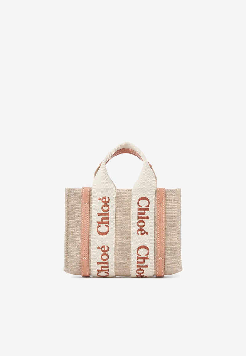 Chloé Mini Woody Tote Bag in Linen and Leather CHC24UP237L17847