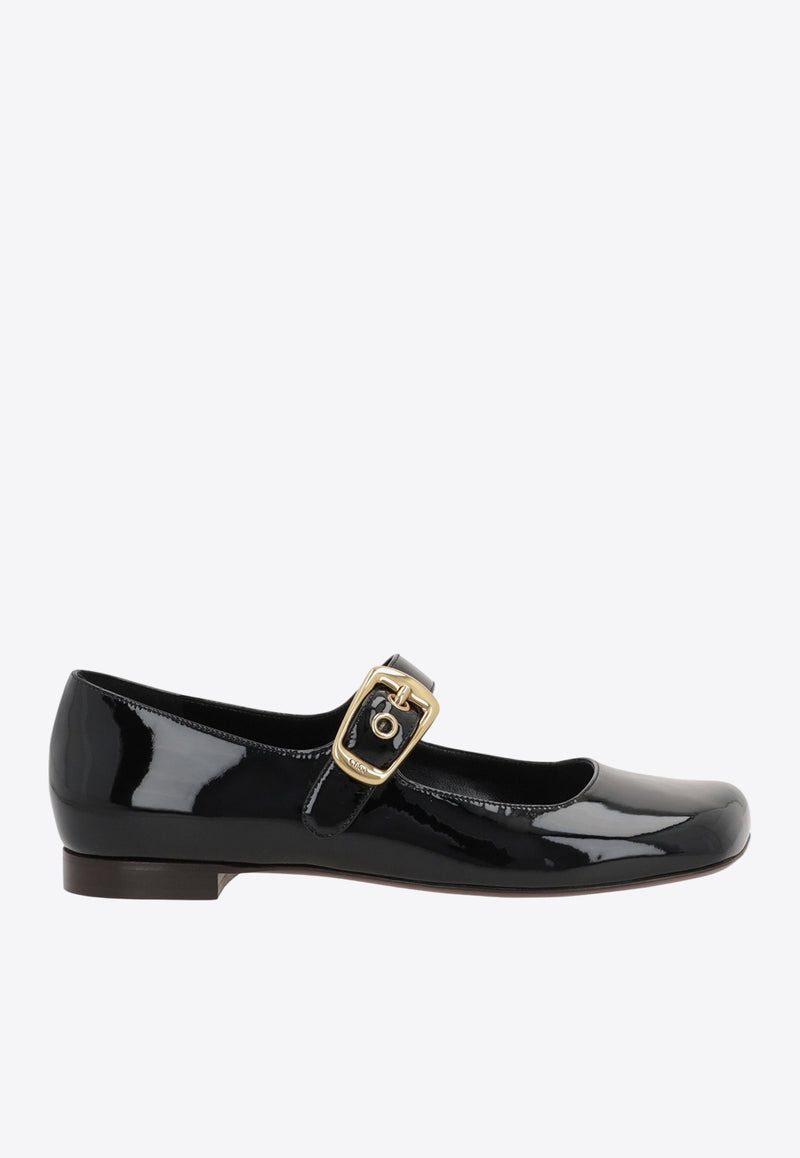 Chloé Polly Patent Leather Mary-Jane Ballet Flats Black CHC24W07BOR001 Black