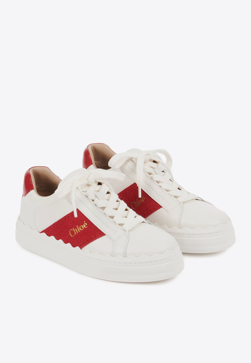 Chloé Lauren Leather Sneakers White CHC24W953OB638 Blooming Red