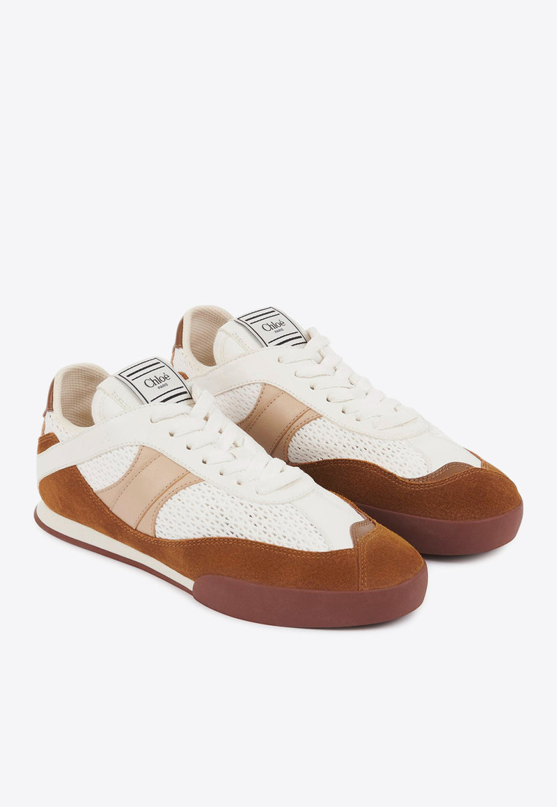 Chloé Kick Leather and Mesh Sneakers White CHC25S07IPL243 Natural Brown
