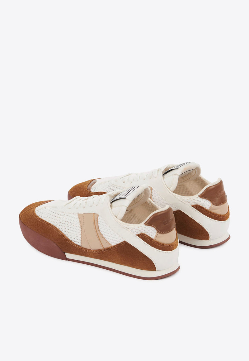Chloé Kick Leather and Mesh Sneakers White CHC25S07IPL243 Natural Brown