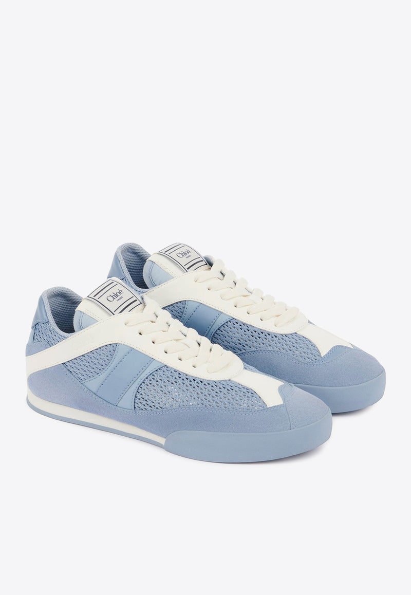 Chloé Kick Leather and Mesh Sneakers Blue CHC25S07IPL40V Pearl Blue