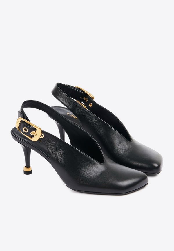 Chloé Andrea 70 Calf Leather Slingback Pumps Black CHC25S08DQK001 Black