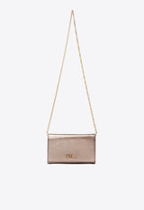 Chloé Iconic Logo Chain Clutch in Metallized Leather Gray CHC25SP485O54074 Shiny Grey
