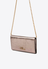 Chloé Iconic Logo Chain Clutch in Metallized Leather Gray CHC25SP485O54074 Shiny Grey