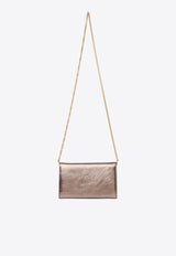 Chloé Iconic Logo Chain Clutch in Metallized Leather Gray CHC25SP485O54074 Shiny Grey