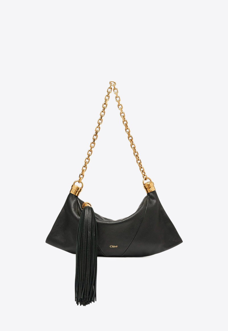 Chloé Small Foulard Hobo Bag in Grained Leather Black CHC25SS447O37001 Black