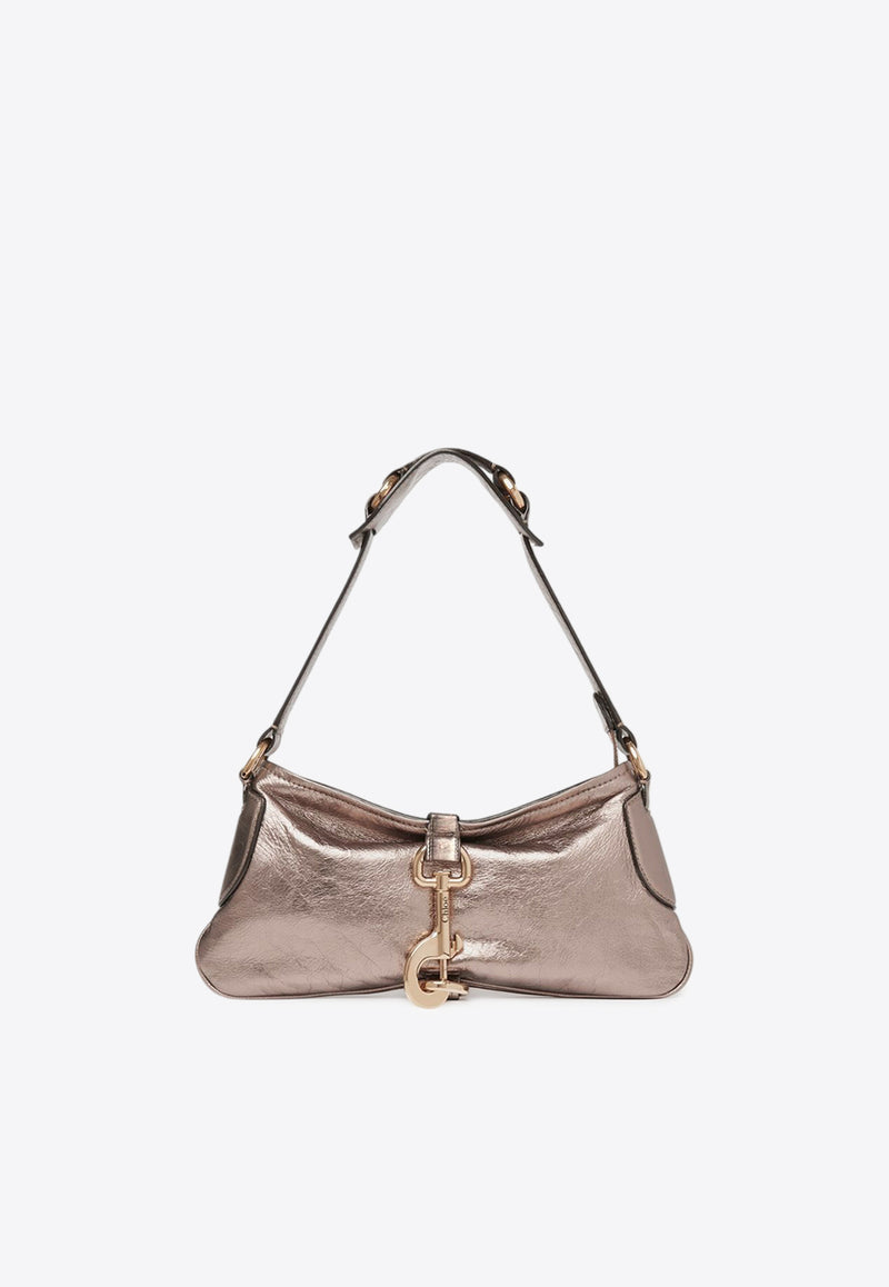 Chloé Kerala 25 Metallized Leather Shoulder Bag Gray CHC25SS743O54074 Shiny Grey