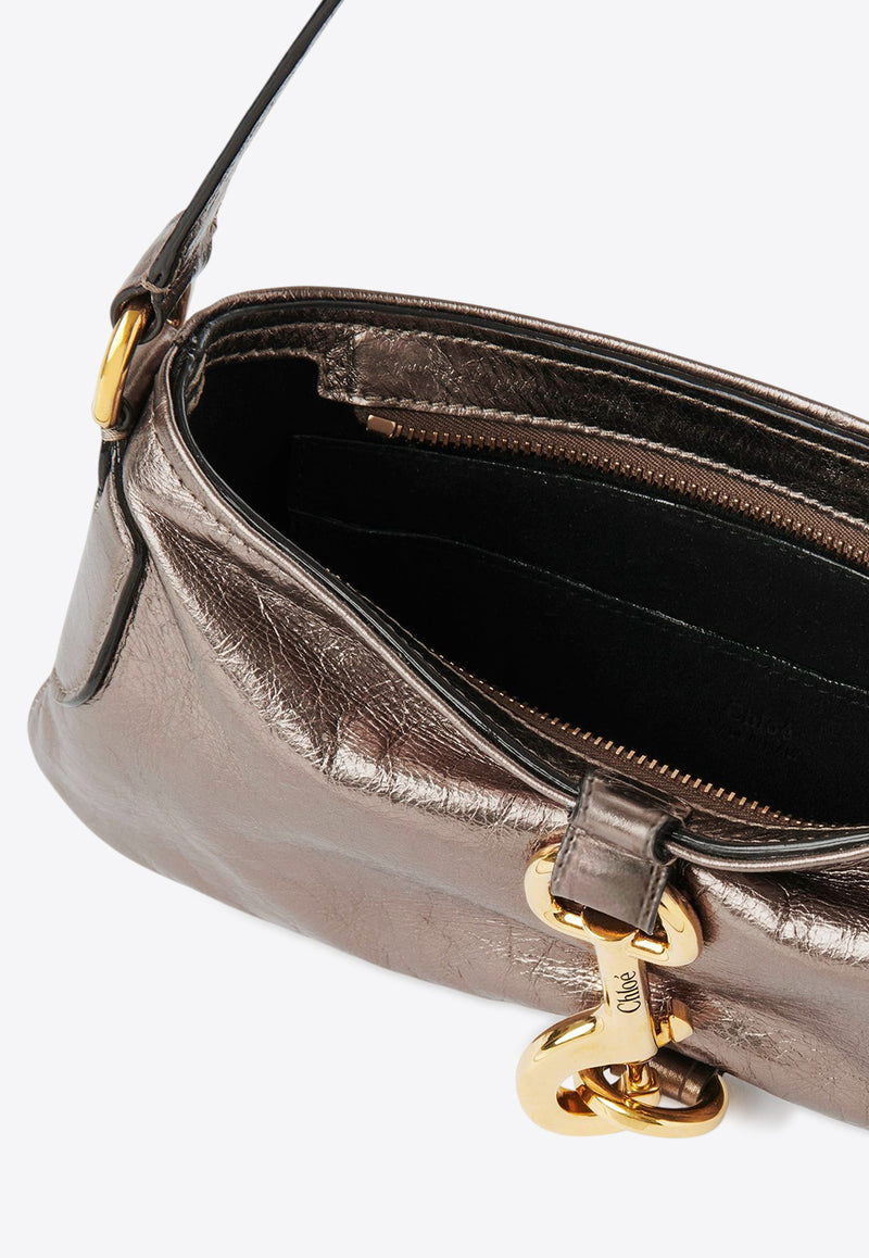 Chloé Kerala 25 Metallized Leather Shoulder Bag Gray CHC25SS743O54074 Shiny Grey