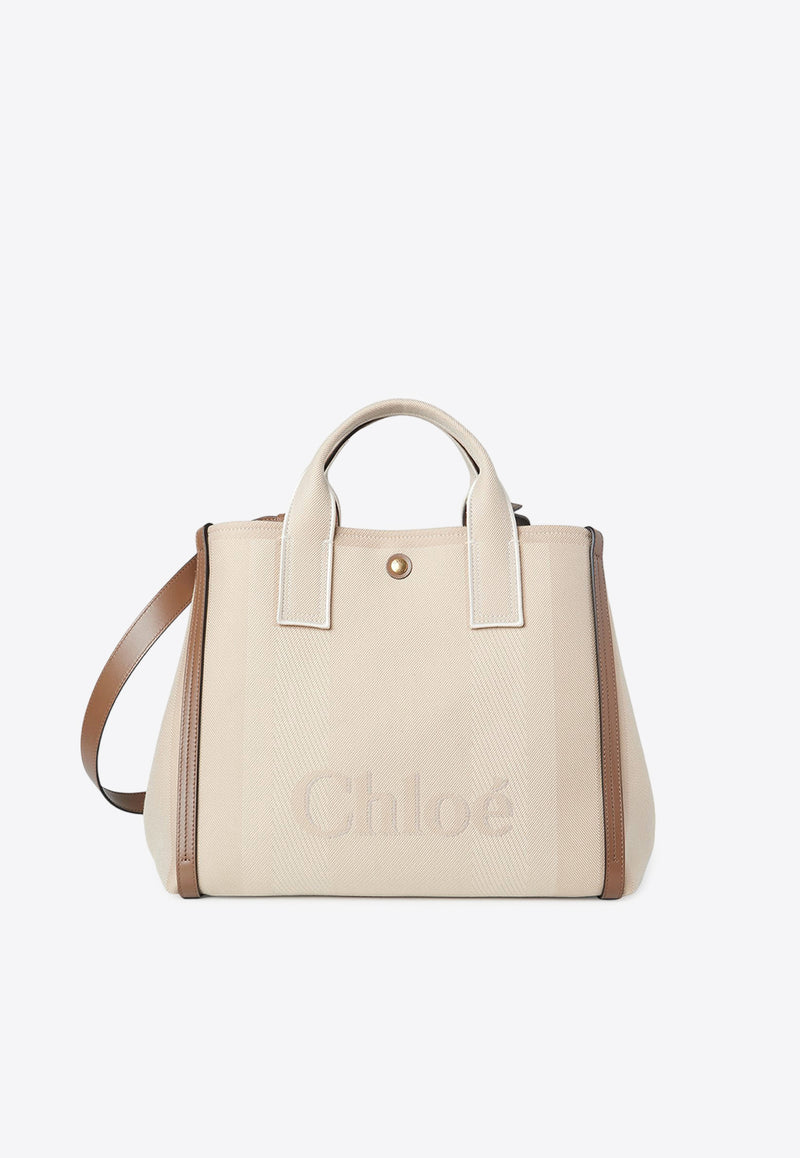 Chloé Raised Logo Canvas Tote Bag Beige CHC25SS910O6523N Vegetal Beige