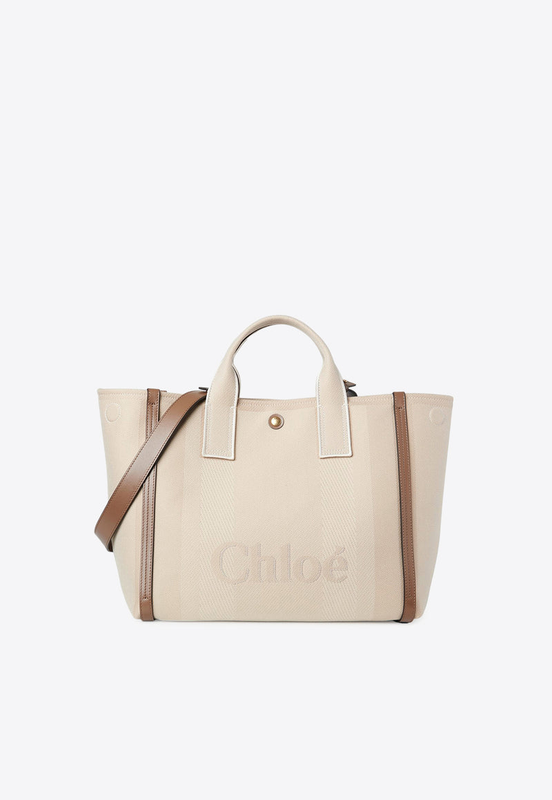 Chloé Raised Logo Canvas Tote Bag Beige CHC25SS910O6523N Vegetal Beige