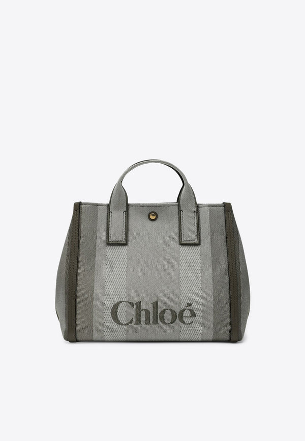 Chloé Carry Striped Canvas Tote Bag Green CHC25SS910O65/R_CHLOE-3E5