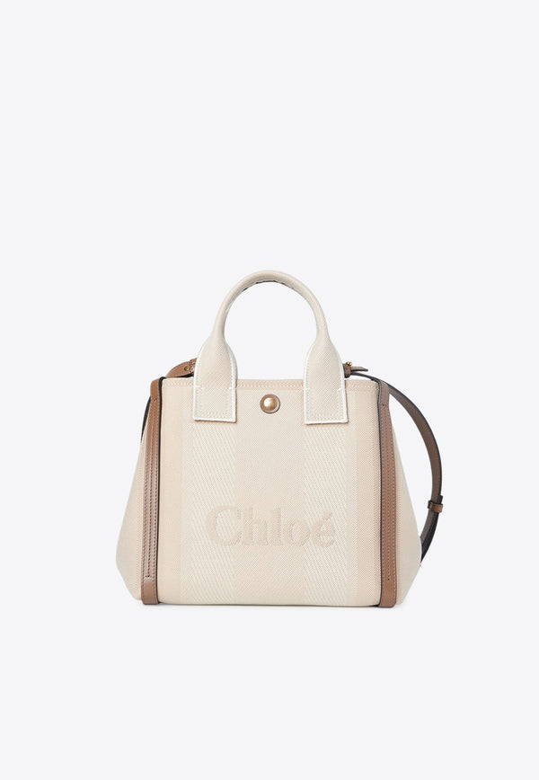 Chloé Small Raised Logo Canvas Tote Bag Beige CHC25SS911O6523N Vegetal Beige