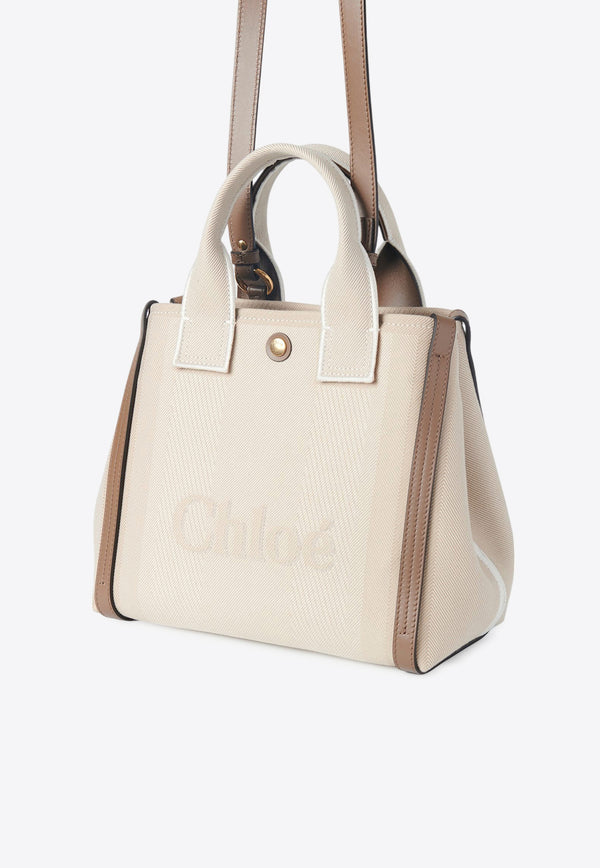 Chloé Small Raised Logo Canvas Tote Bag Beige CHC25SS911O6523N Vegetal Beige