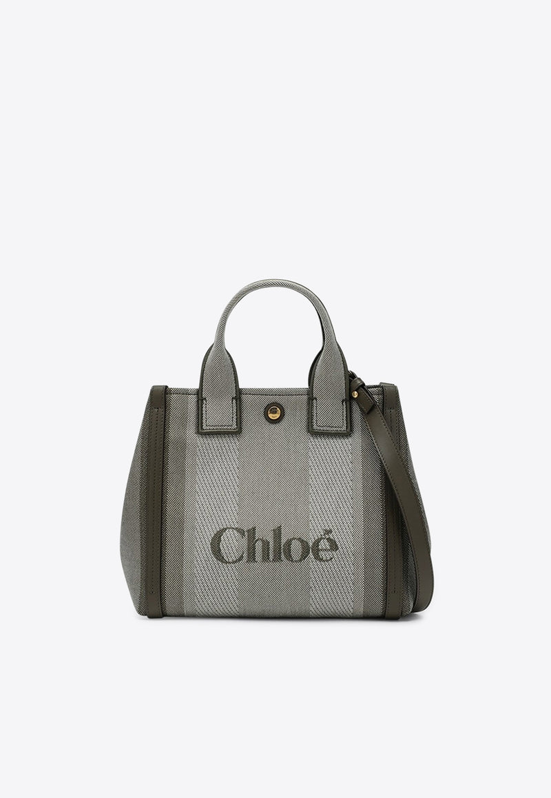 Chloé Small Carry Striped Canvas Tote Bag Green CHC25SS911O65/R_CHLOE-3E5