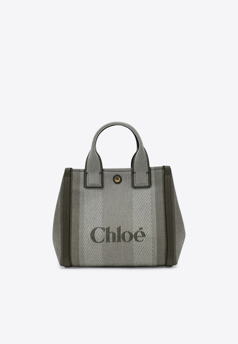 Chloé Small Carry Striped Canvas Tote Bag Green CHC25SS911O65/R_CHLOE-3E5