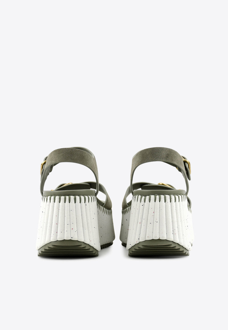 Chloé Nama 80 Suede Wedge Sandals Khaki CHC25U10PRY21E Soft Khaki