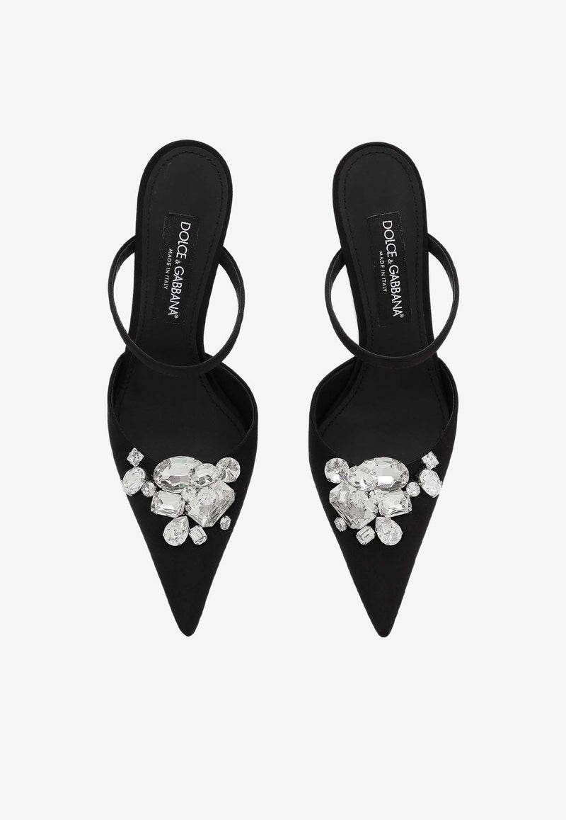 Dolce & Gabbana 105 Crystal-Embellished Stiletto Mules CI0166 AQ521 8S488 Black