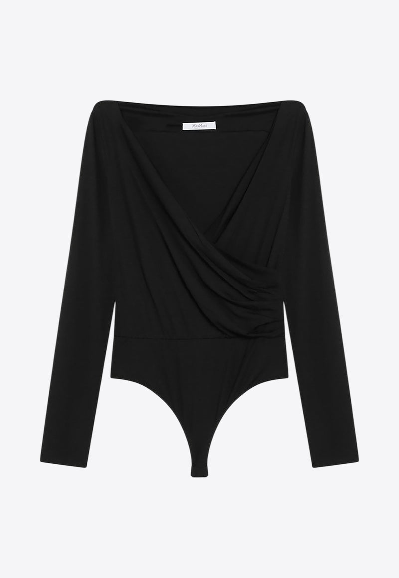 Max Mara Cicladi V-neck Draped Bodysuit Black CICLADIVI/R_MAXM-008