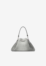 Jimmy Choo Small Cinch Washed Denim Shoulder Bag Dove CINCH SMALL IMA DOVE/DOVE/ANTIQUE SILVER