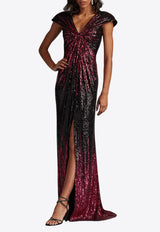 Tadashi Shoji Carys V-neck Sequined Gown Multicolor CIR25439L_BURGUNDY