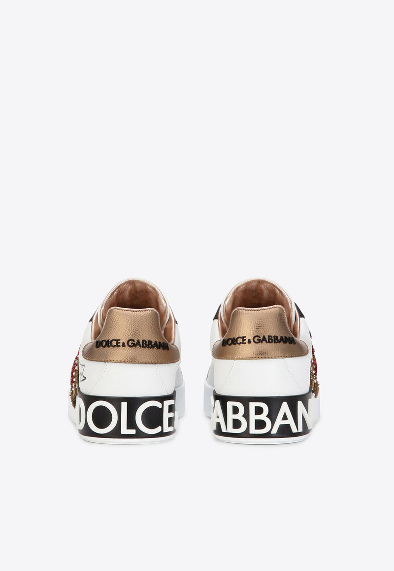 Dolce & Gabbana Portofino Embroidery Leather Sneakers White CK1544 AZ138 HWT77