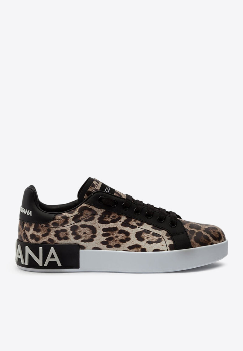 Dolce & Gabbana Portofino Leopard Print Leather Low-Top Sneakers Brown CK1570 AA990 HK13M
