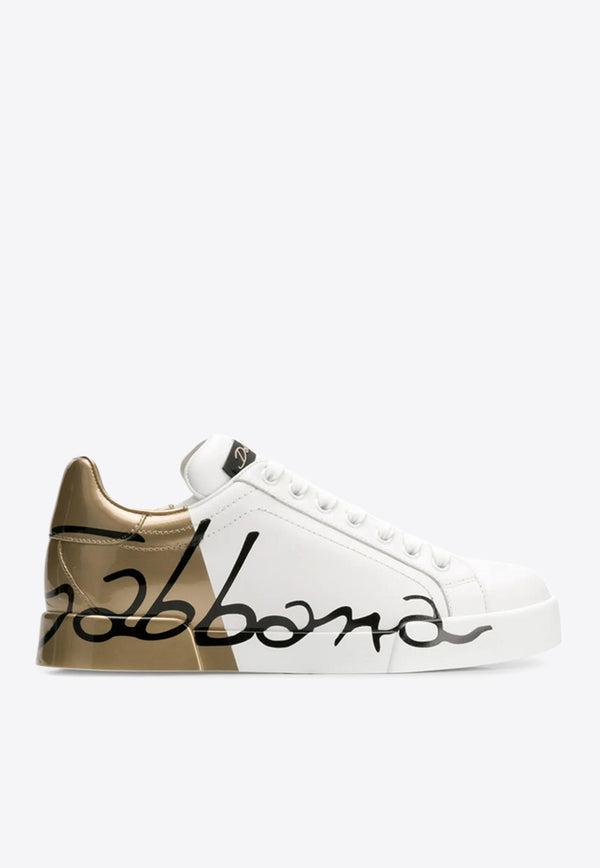 Dolce & Gabbana Portofino Logo Print Leather Sneakers White CK1600 AI053 HH821