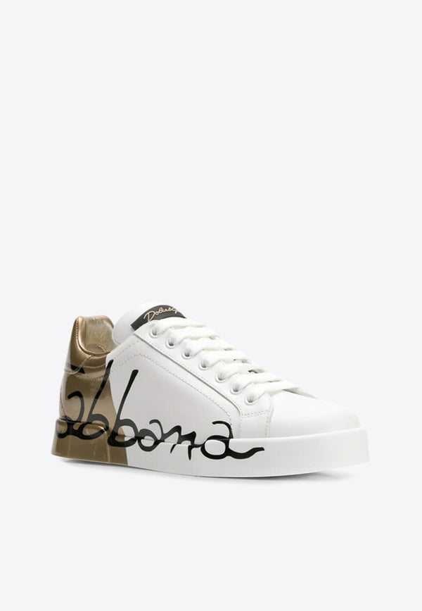 Dolce & Gabbana Portofino Logo Print Leather Sneakers White CK1600 AI053 HH821