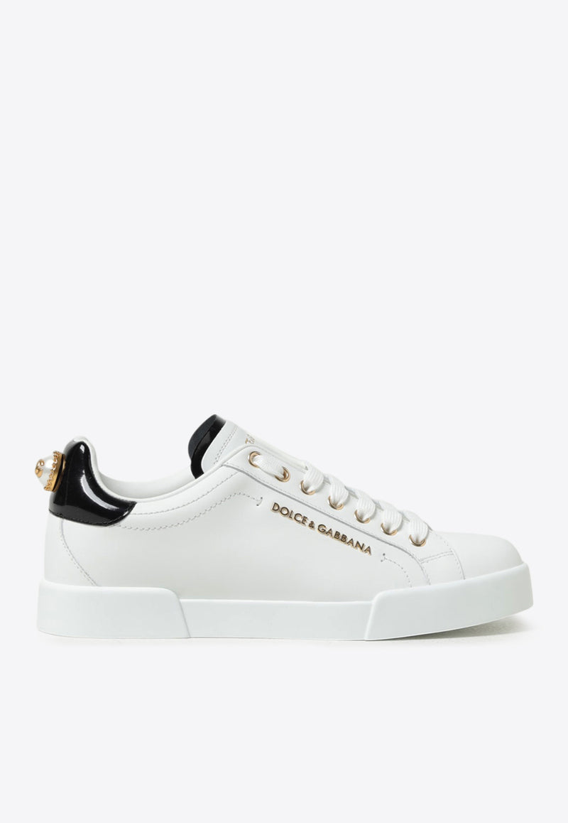 Dolce & Gabbana Portofino Low-Top Sneakers with Branded Pearl White CK1602 AH506 89662