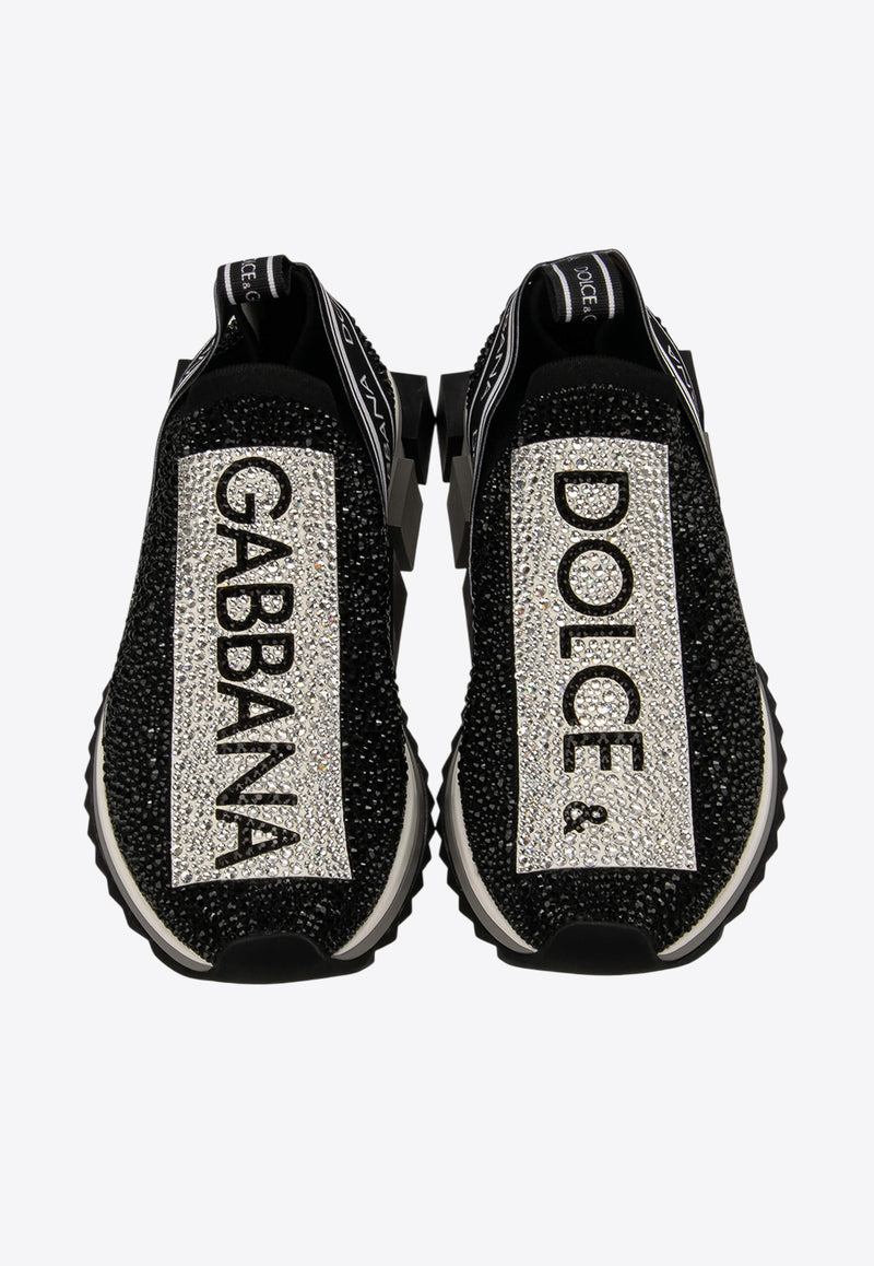 Dolce & Gabbana Sorrento Melt Low-Top Sneakers with Crystals Black CK1644 AZ144 8S574