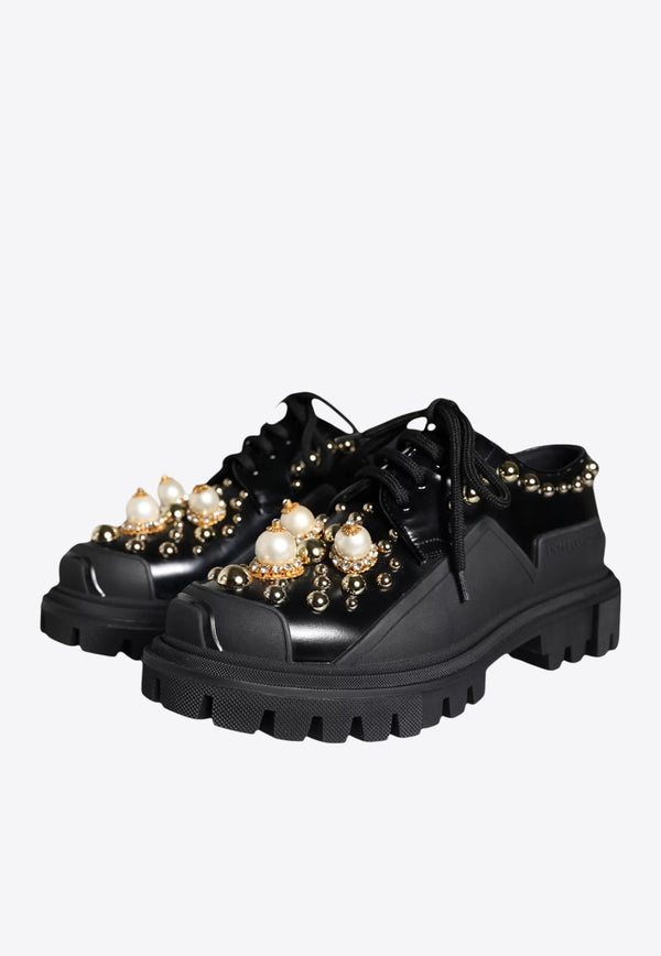 Dolce & Gabbana Embellished Leather Trekking Derby Shoes Black CK1700 AJ398 80999