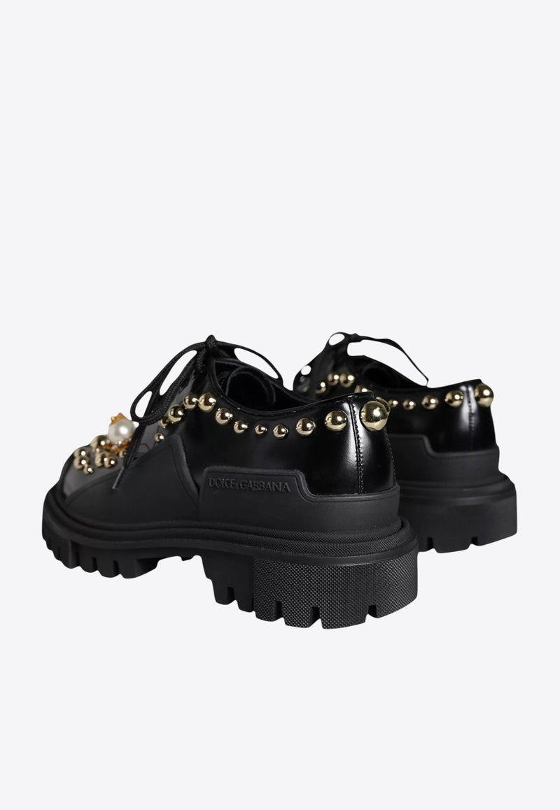 Dolce & Gabbana Embellished Leather Trekking Derby Shoes Black CK1700 AJ398 80999