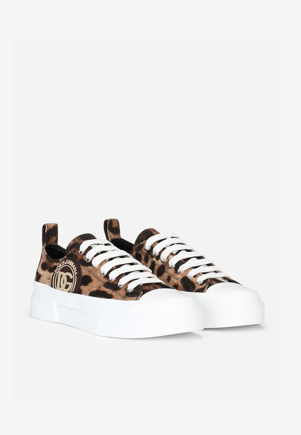 Dolce & Gabbana Leopard Print Portofino Sneakers Brown