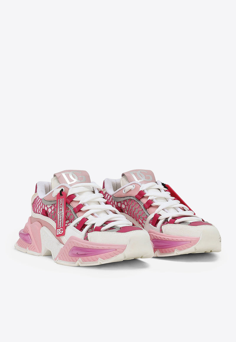 Dolce & Gabbana Airmaster Mesh and Leather Low-Top Sneakers Pink CK1984 AR139 8B913