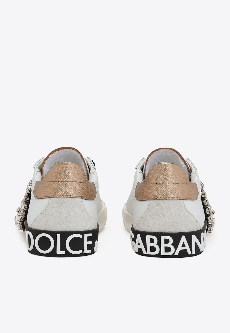 Dolce & Gabbana Portofino Low-Top Sneakers with Embellished DG Logo White CK2203 AO902 89662