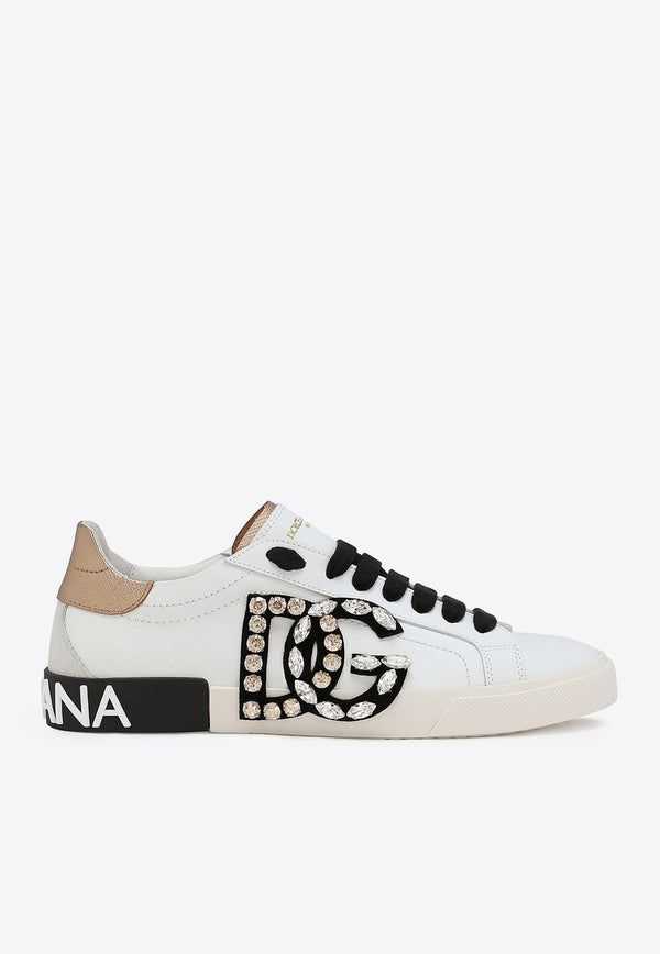 Dolce & Gabbana Portofino Low-Top Sneakers with Embellished DG Logo White CK2203 AO902 89662