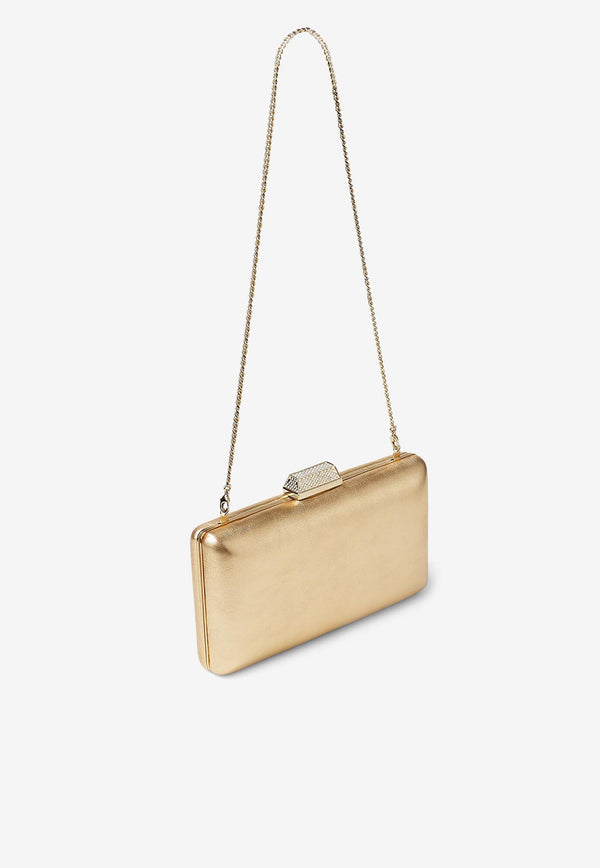 Jimmy Choo Small Clemmie Clutch in Metallic Nappa Leather CLEMMIE MNA GOLD
