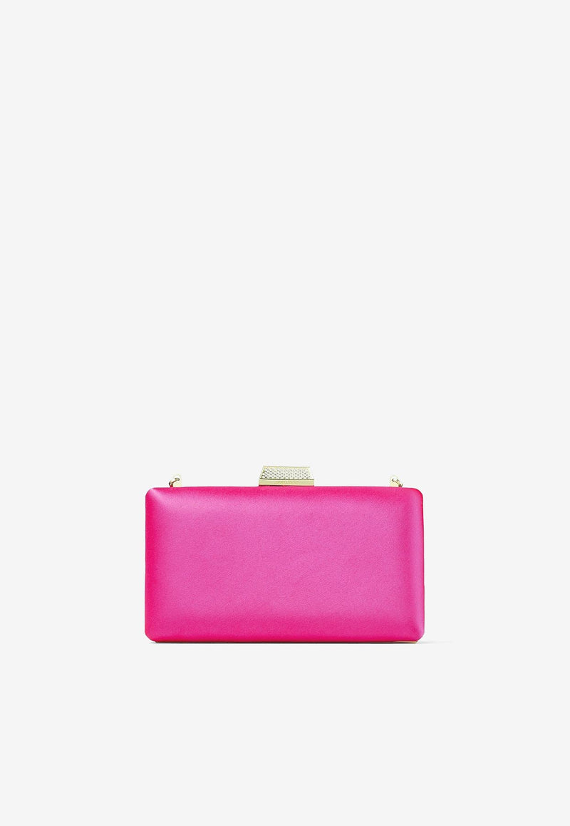 Jimmy Choo Small Clemmie Clutch in Satin CLEMMIE SAT FUCHSIA