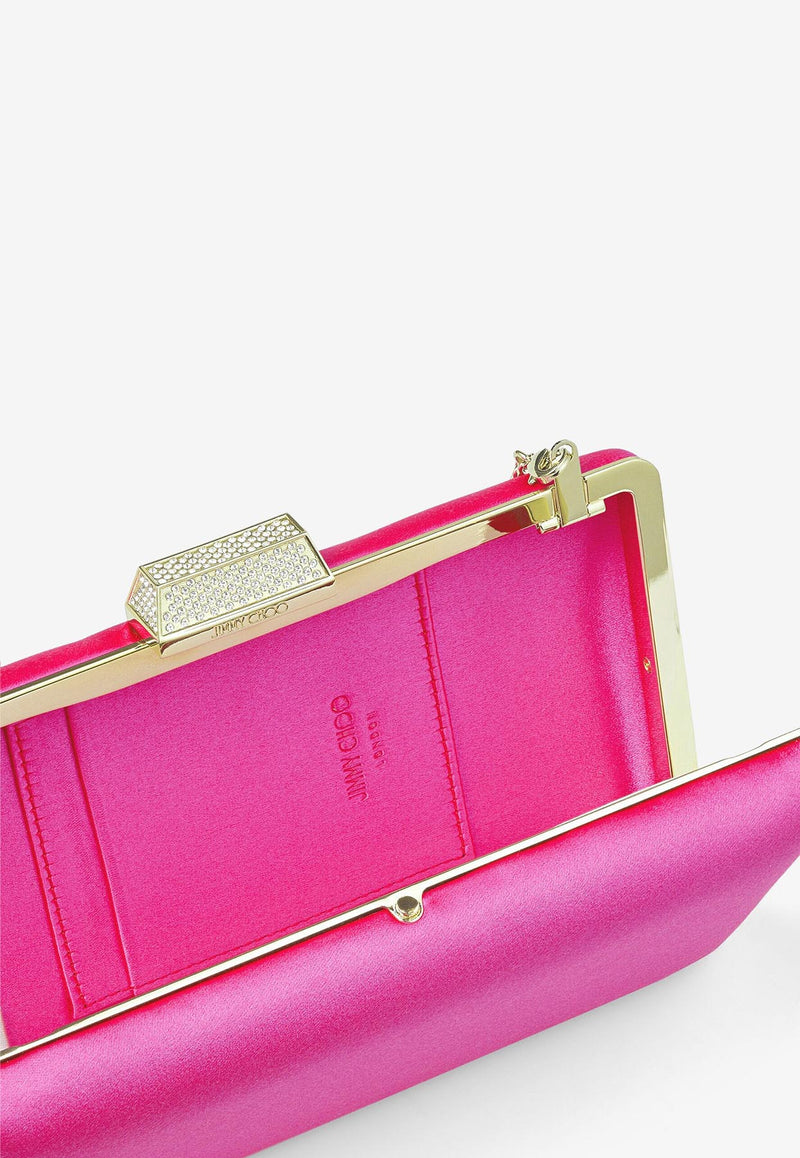 Jimmy Choo Small Clemmie Clutch in Satin CLEMMIE SAT FUCHSIA