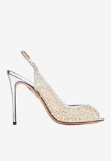 Aquazzura Crystal Lover 105 Slingback Sandals Silver CLRHIGS0-STLCCC SILVER